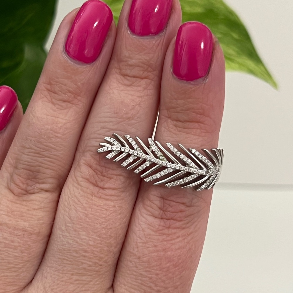 Sterling Silver Cubic Zirconia Fancy Leaf Ring, 925, Size 6